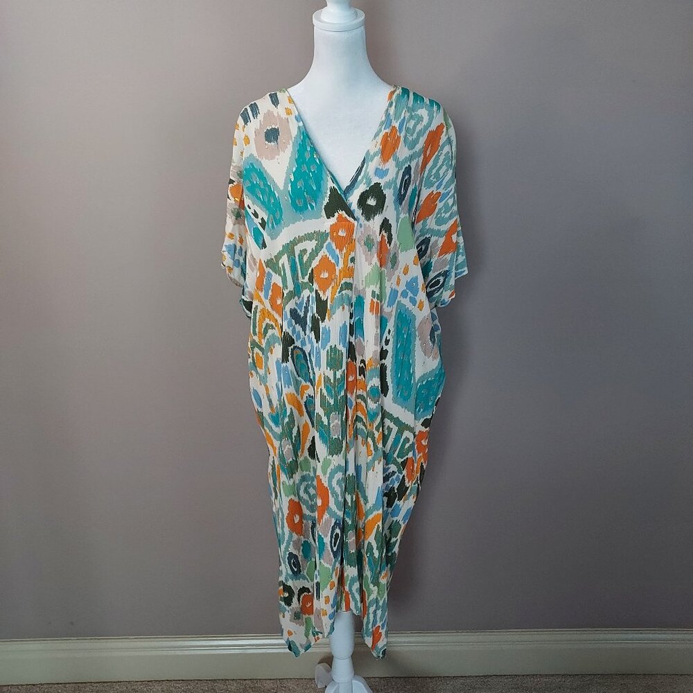 Zara Kaftan Colorful Ikat Print Midi Dress BLOGGERS FAVOURITE  Size M-L NWOT
